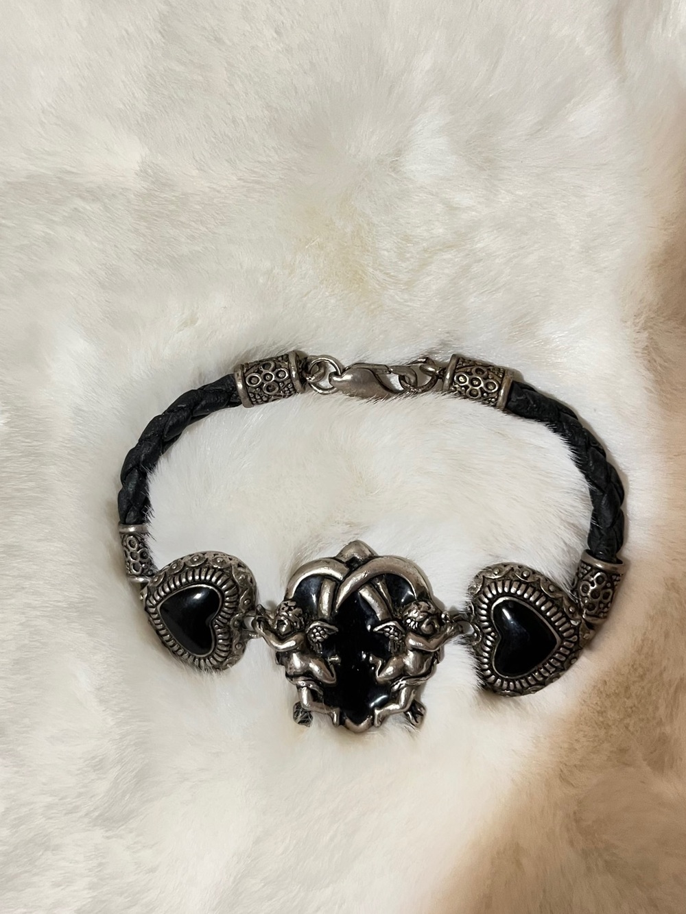 CUPIDS HEARTS LEATHER - Hand Crafted Bali Beads BRACELET Vintage. - Picture 3 of 4